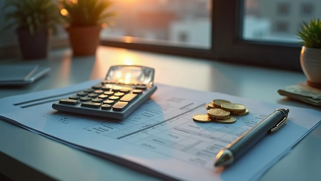 calculating net worth with calculator coins and financial sheet
