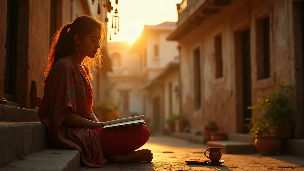 gujarati shayari inspired golden hour scene at an old Gujarat house